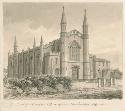 Wolverhampton - Sint-Pauluskerk: sepia tekening door John Buckler