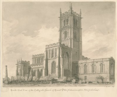 Wolverhampton - Sint-Pieterskerk: sepia tekening door John Buckler