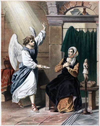 Engel brengt een brief van God aan Christiana, ca. 1850 door John Bunyan Bristol