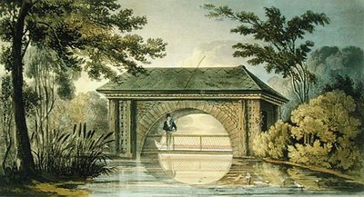 Een brug en een boothuis door John Buonarotti Papworth