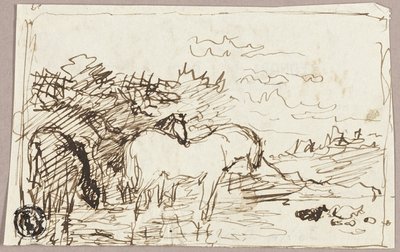 Schets van Paarden die in Water Staan door John Burnet