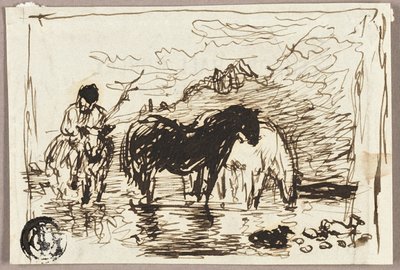 Schets van Paarden die Drinken door John Burnet