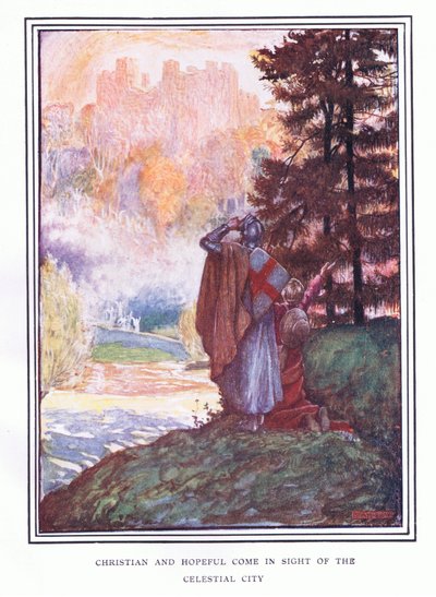 Christen en hoopvol komen in zicht van de hemelse stad door John Byam Liston Shaw