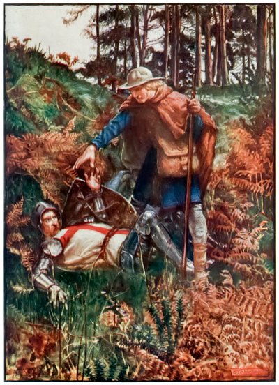 Getrouwe helpt Christen na zijn val uit The Pilgrims Progress From This World, To That Which Is To Come door John Bunyan (1628-1688) Illustratie door Byam Shaw (1872-1919) door John Byam Liston Shaw