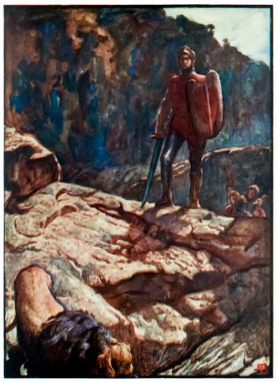 Greatheart drijft de leeuw terug uit De Pelgrimsreis Van Deze Wereld, Naar Die Welke Komt door John Bunyan door John Byam Liston Shaw