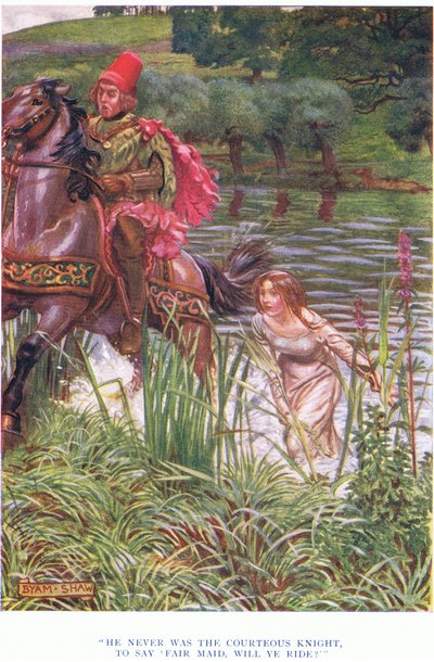 Hij was nooit de hoffelijke ridder, om te zeggen, schone jonkvrouw wilt gij rijden, 1928 door John Byam Liston Shaw