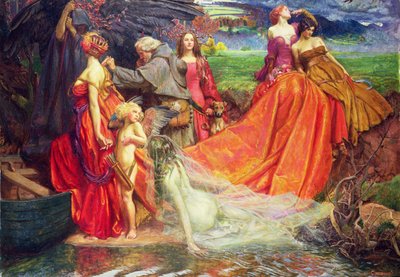 Nu is het Pelgrimsjaar Eerlijke Herfstlading door John Byam Liston Shaw