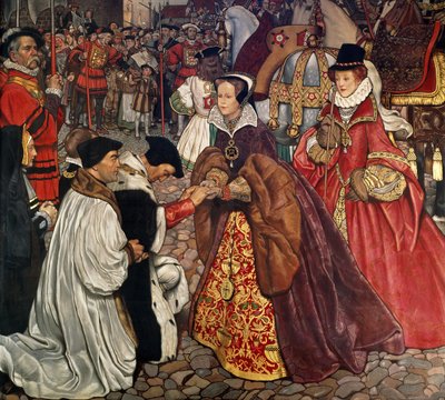 Koningin Mary (1516-58) en prinses Elizabeth (1533-1603) komen Londen binnen, 1553, 1910 door John Byam Liston Shaw