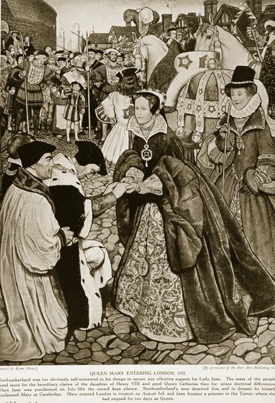 Koningin Mary komt Londen binnen, 1553, illustratie uit 