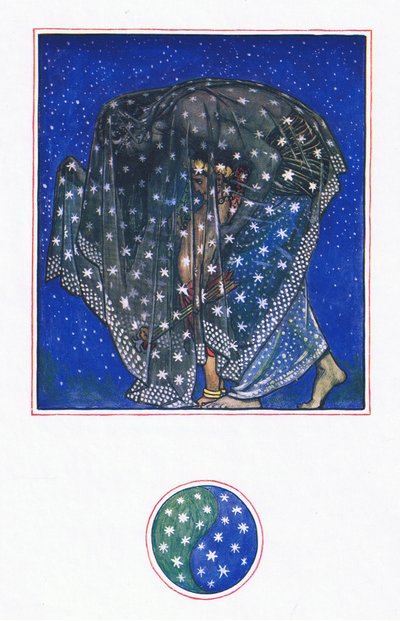 Dromerij: Zamur-u-Din: Voor duizend jaar onder duizend luchten heeft de nacht mannen hier gebracht, illustratie uit The Garden of Kama (en andere liederen uit India), 1920 door John Byam Liston Shaw