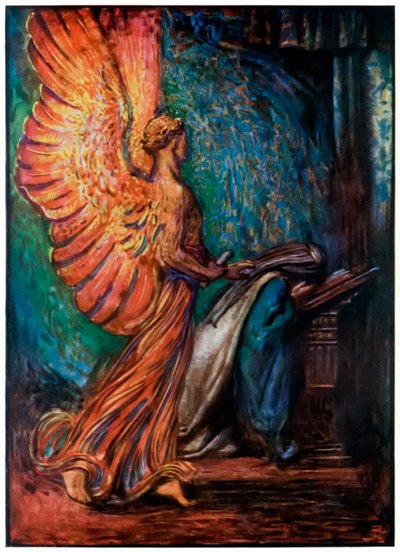 De Boodschapper komt naar Christiana vanuit De Pelgrimsreis van Deze Wereld naar Die Welke Komt door John Bunyan, illustratie door Byam Shaw door John Byam Liston Shaw