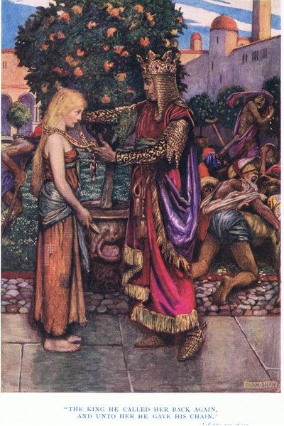De koning riep haar terug en gaf haar zijn ketting, 1928 door John Byam Liston Shaw