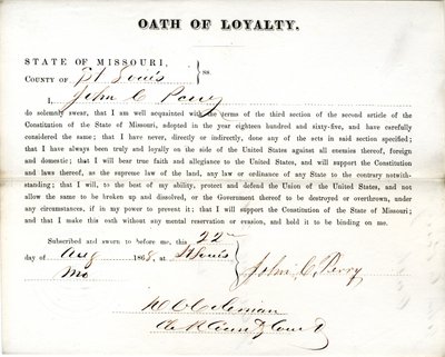 Loyaliteitseed van John C. Perry uit Missouri, County of St. Louis door John C. Perry