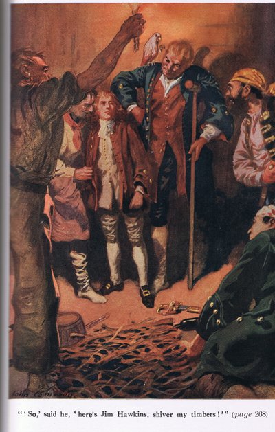 Dus zei hij Hier is Jim Hawkins, schud mijn timbers, illustratie uit 