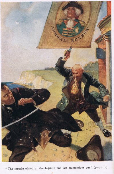 De kapitein richtte op de vluchteling op de laatste geweldige slag, illustratie uit 