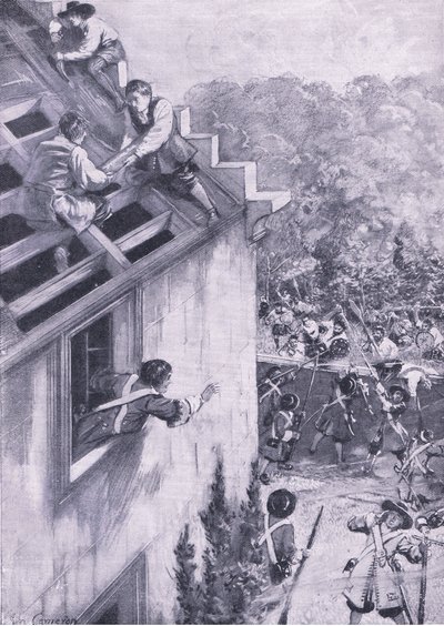 De aanval op Dukeld, 21 augustus 1689, illustratie uit Britse gevechten op land en zee, 1915 door John Cameron