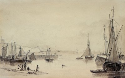Haven van Folkestone met scheepvaart, Shakespeares Cliff in de verte door John Carpenter
