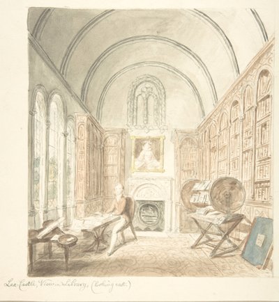 Lea Castle, uitzicht in de bibliotheek, kijkend naar het oosten, ca. 1816 door John Carter.