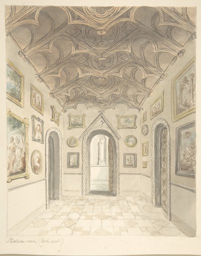 Lea Castle, Worcestershire, Beeldkamer, Kijkend naar het Westen, ca. 1816 door John Carter.