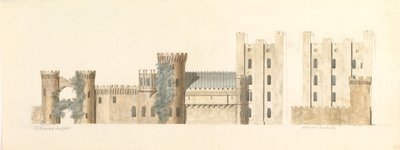 Noordelijke aspecten van Lea Castle en westelijke aspecten van Wolverly, Cookly, Worcestershire, ca. 1816 door John Carter.