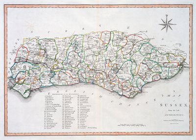 Kaart van Sussex, 26 maart 1805 door John Cary