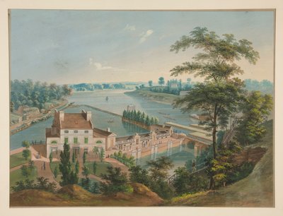Waterwerken in Fairmount Park, Philadelphia door John Caspar Wild