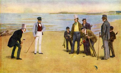 The Stymie, een viertal dat golf speelt in North Berwick door John Charles (after) Dollman