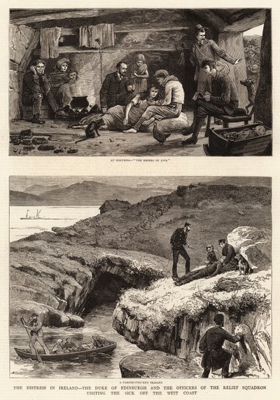 De nood in Ierland, de hertog van Edinburgh en de officieren van het hulpsquadron bezoeken de zieken aan de westkust door John Charles Dollman