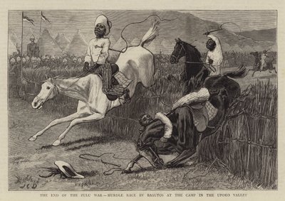 Het einde van de Zoeloe-oorlog, hindernisrace door Basutos in het kamp in de Upoko-vallei door John Charles Dollman