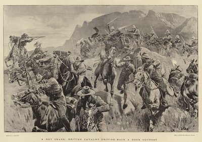 Een Hete Achtervolging, Britse Cavalerie drijft een Boerenpost terug door John Charlton