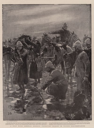 Een Rust met Generaal French, Paarden Piketeren onder Moeilijke Omstandigheden door John Charlton