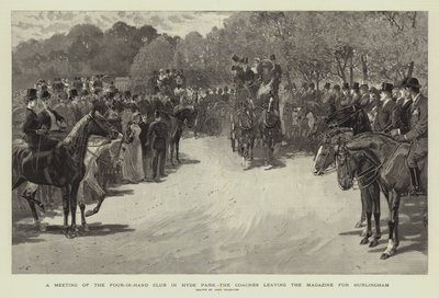 Een bijeenkomst van de Four-in-Hand Club in Hyde Park, de Koetsen verlaten het Magazine voor Hurlingham door John Charlton