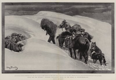 Voedsel voor de Hongerigen, het Verzorgen van Sneeuwgebonden Schapen op de Heuvels in Northumberland door John Charlton
