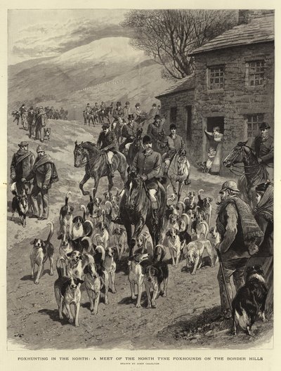Vossenjacht in het noorden, een ontmoeting van de North Tyne Foxhounds op de Border Hills door John Charlton