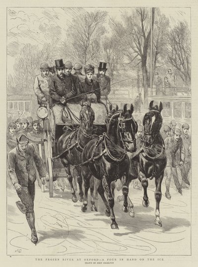 De bevroren rivier bij Oxford, een vierspan op het ijs door John Charlton