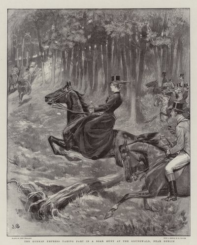 De Duitse keizerin neemt deel aan een zwijnenjacht in de Grunewald, nabij Berlijn door John Charlton
