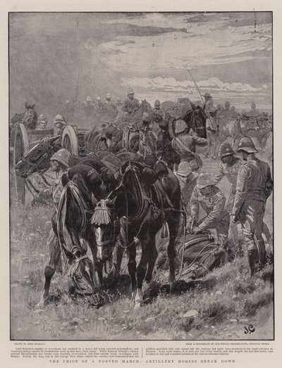 De prijs van een gedwongen mars, artilleriepaarden breken af door John Charlton