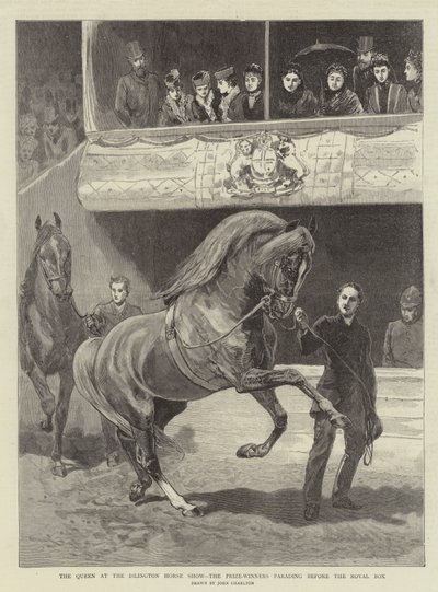 De koningin op de Islington Horse Show, de prijswinnaars paraderen voor de koninklijke loge door John Charlton