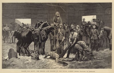 Troepen voor Egypte, de Tweede Life Guards bij de Royal Albert Docks wachtend om in te schepen door John Charlton