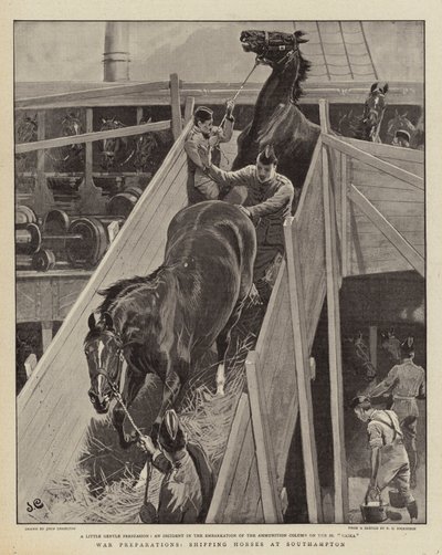 Oorlogsvoorbereidingen, het verschepen van Paarden in Southampton door John Charlton