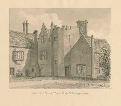 Buckinghamshire - Chenies Hall: sepia tekening, 1824 door John Chessell Buckler