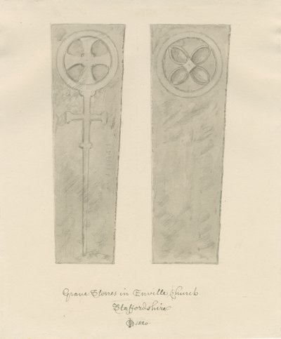 Enville Kerk - Grafstenen: sepia tekening door John Chessell Buckler