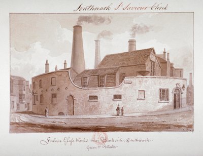 Falcon Glass Works nabij Bankside, Southwark, Londen, 1827 door John Chessell Buckler