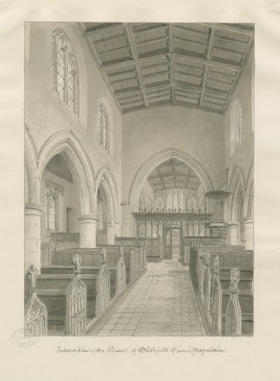 Interieur van Blithfield Kerk door John Chessell Buckler