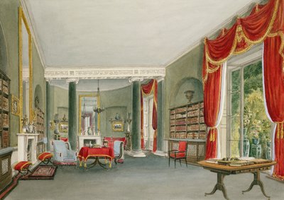 Bibliotheek en Tekenzaal in Bromley Hill, Kent (Zetel van de Eerwaarde Charles Long) door John Chessell Buckler