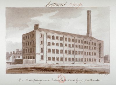 Speldenfabriek bij London Road, Southwark, Londen, 1827 door John Chessell Buckler