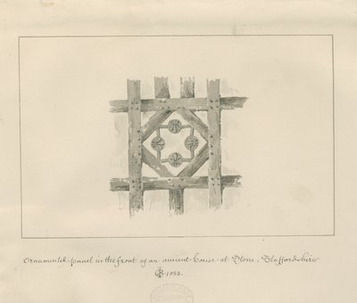 Steen - Sierpaneel op een oud huis: sepia was tekening door John Chessell Buckler