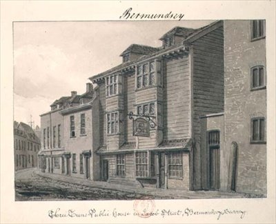 Het Drie Tuns Café in Jacob Street, Bermondsey door John Chessell Buckler