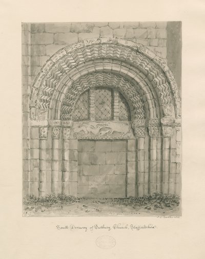 Tutbury Priory Kerk - Zuidportaal door John Chessell Buckler