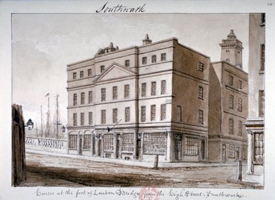 Uitzicht op Borough High Street en de hoek van London Bridge, Southwark, Londen door John Chessell Buckler